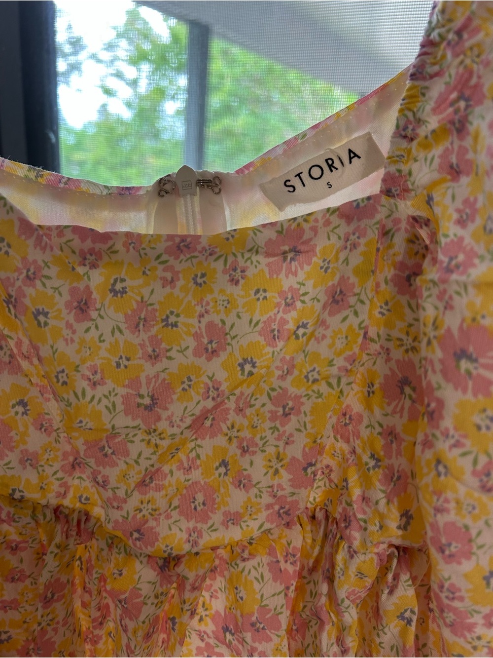 Storia Yellow & Pink Floral Puff-Sleeve Dress - Picture 3 of 3